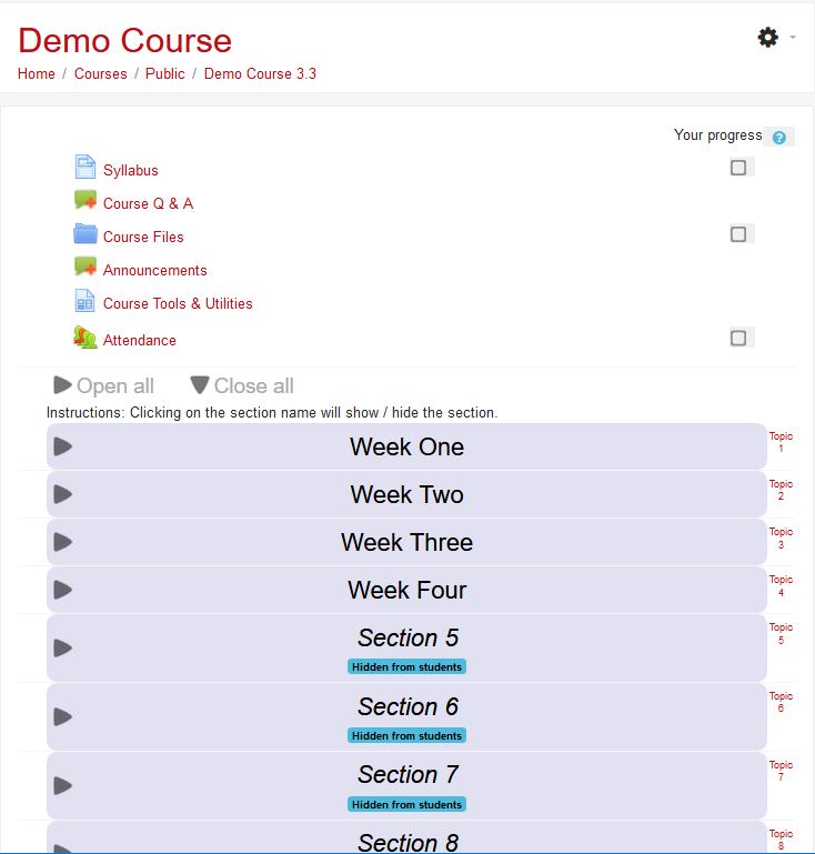 Screenshot of collapsed topics format