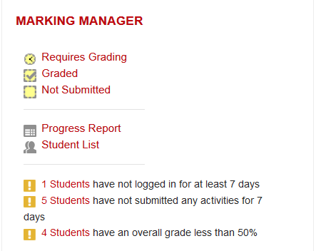 Screenshot of marking manager block