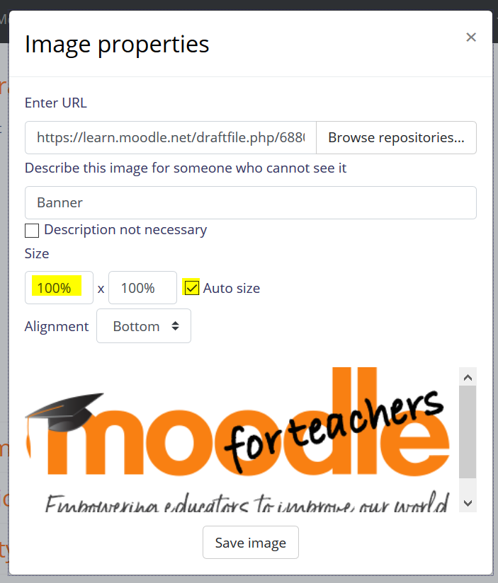 Screenshot of image properties